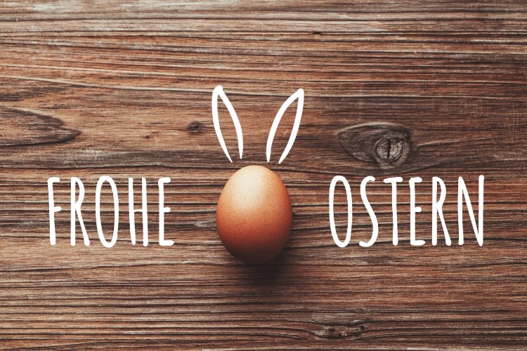 Abbildung: Grusskarten Ostern - Schriftzug Frohe Ostern mit einem Ei also O